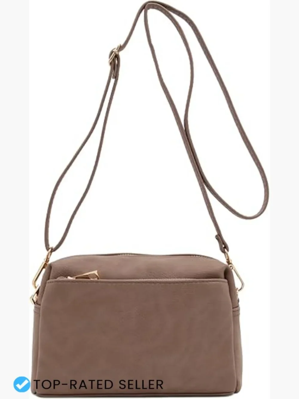 Triple Zip Small Crossbody Bag Sling Adjustable Strap Faux Leather 3 - Picture 1 of 7